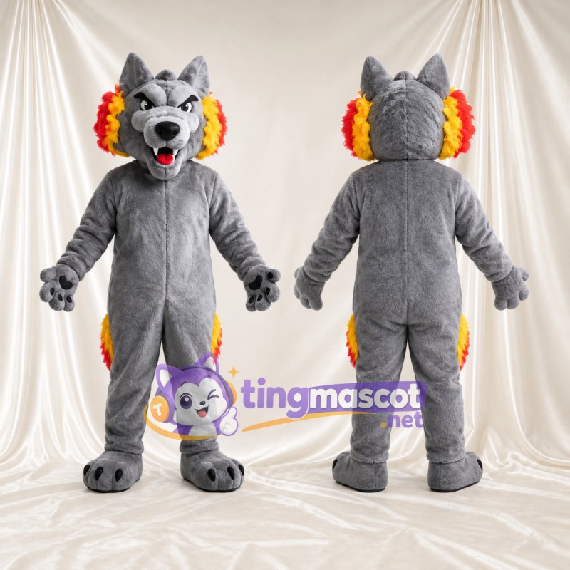 Costume de mascotte Loup – gris – Cache-oreilles (rouge / jaune)