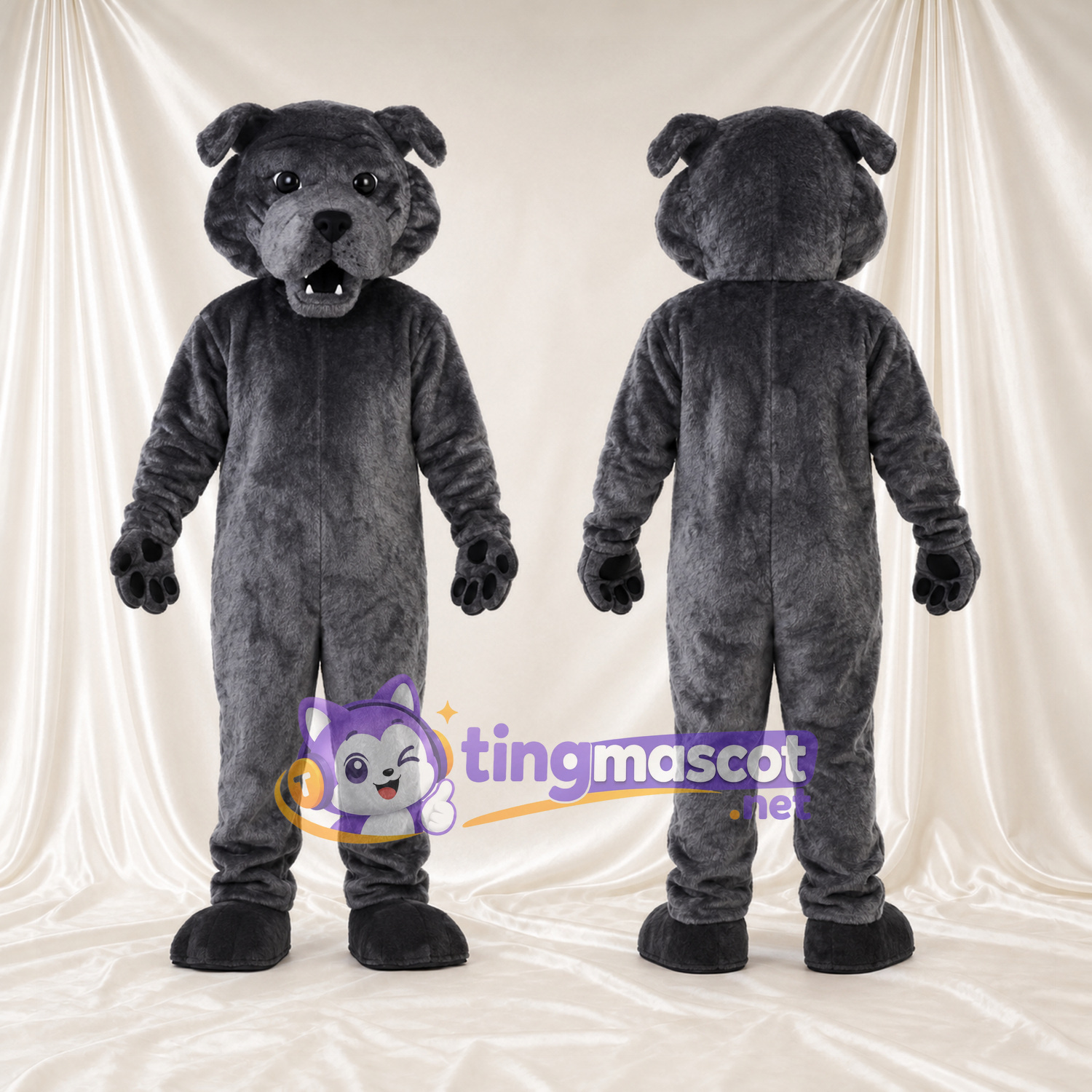 Black Bulldog Mascot Costume - Black Paw Pads and Wrinkled Face Black Bulldog Mascot Costume - Black Paw Pads and Wrinkled Face