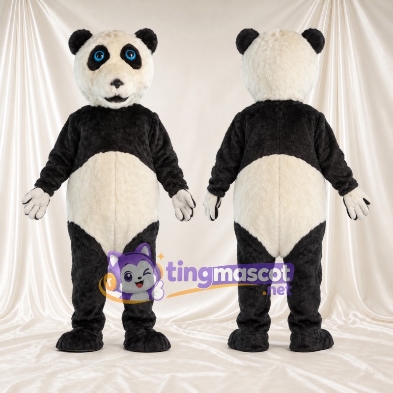 Black and White Panda Mascot Costume - Blue Eyes and White Gloves