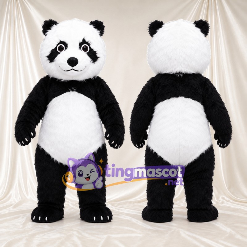 Black and White Panda Mascot Costume - Smiling Face and White Claws