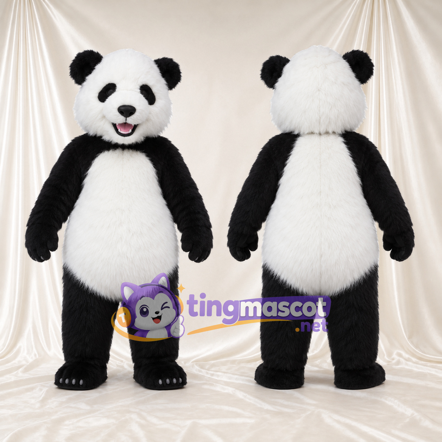 Black and White Panda Mascot Costume - Pink Tongue and White Claws Black and White Panda Mascot Costume - Pink Tongue and White Claws