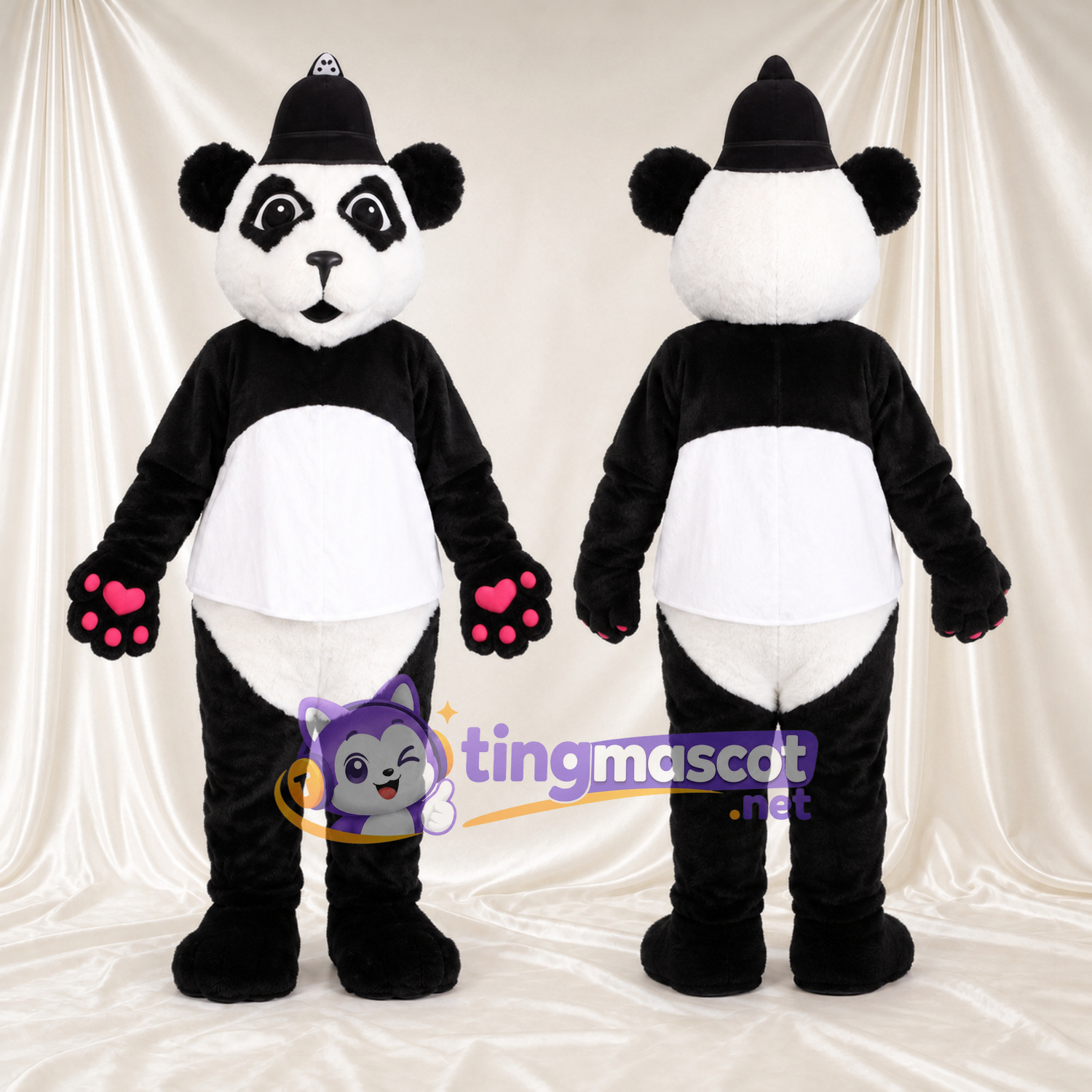 Black and White Panda Mascot Costume - Black Beanie Black and White Panda Mascot Costume - Black Beanie
