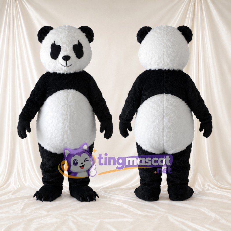 Maskottchenkostüm Panda – schwarz / weiß – Augenflecken; Runder Bauch