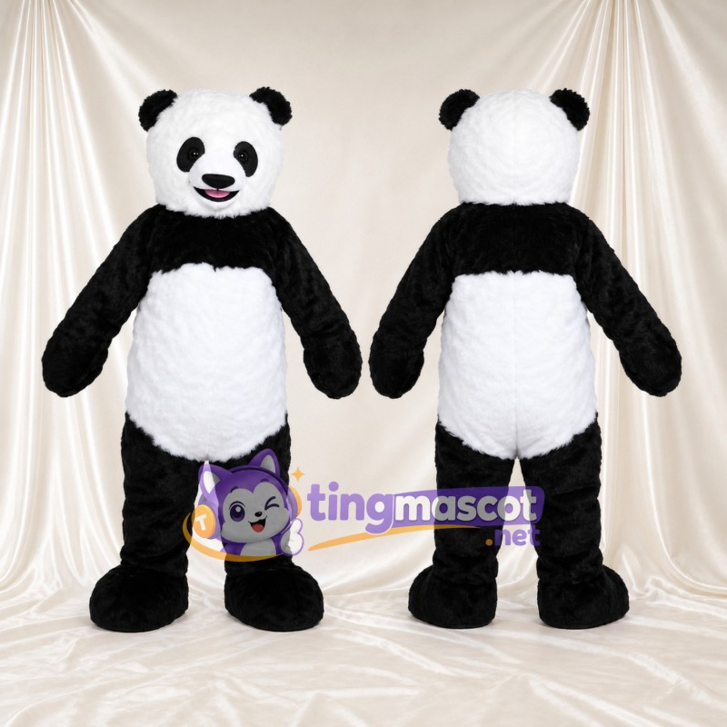 Costume de mascotte Panda – noir / blanc – Bouche ouverte