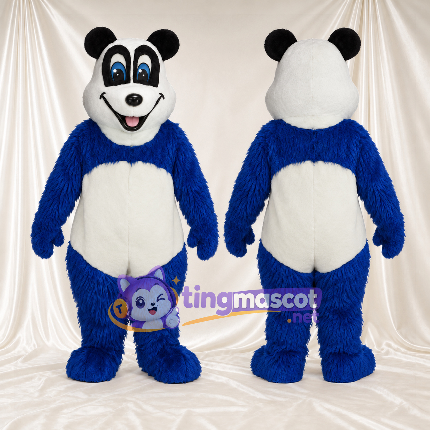 Costume de mascotte Panda – bleu / blanc – Visage souriant; Yeux (bleu) Costume de mascotte Panda – bleu / blanc – Visage souriant; Yeux (bleu)