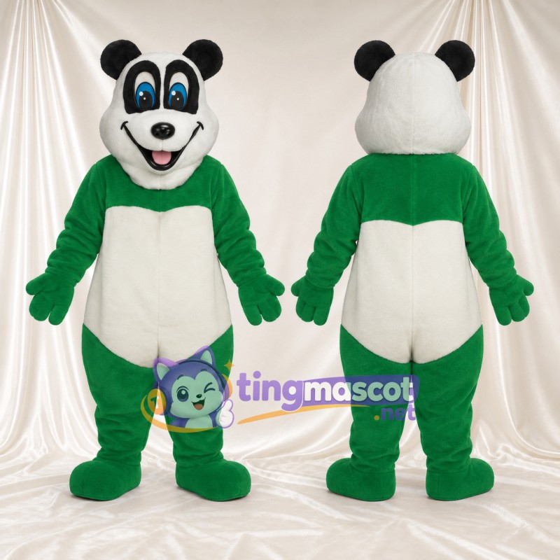 Maskottchenkostüm Panda – grün / weiß – Bauch (weiß); Augen (blau)