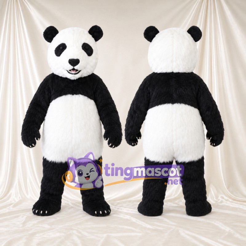 Costume de mascotte Panda – noir / blanc – Bouche ouverte