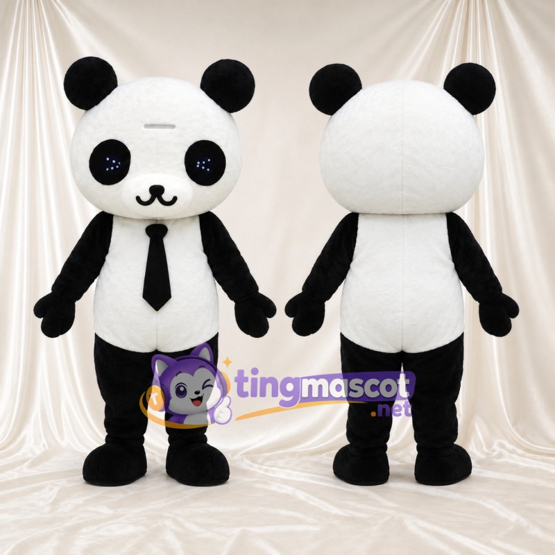 Black and White Panda Mascot Costume - Black Tie