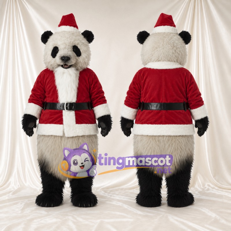 Black and White Panda Mascot Costume - Santa Suit