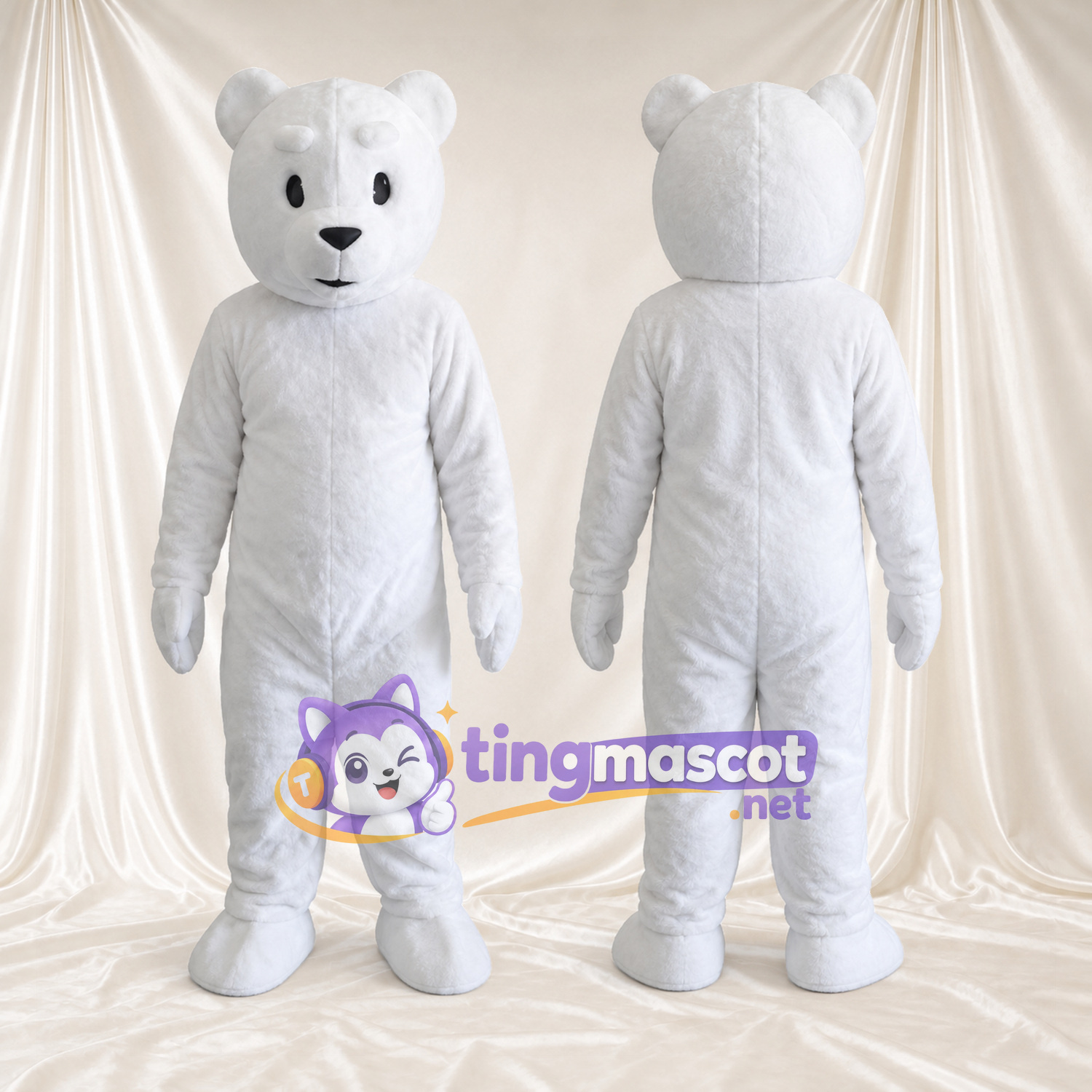 Maskottchenkostüm Eisbär – weiß – Lange Ohren; Schnauze Maskottchenkostüm Eisbär – weiß – Lange Ohren; Schnauze