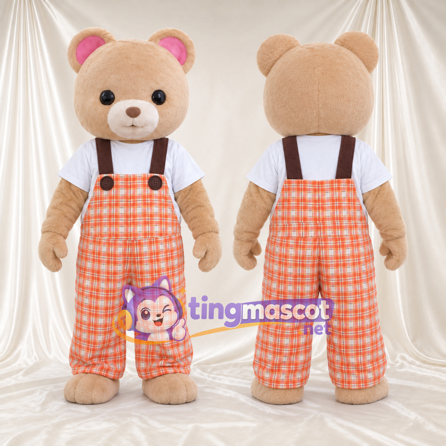 Maskottchenkostüm Bär – hellbraun – Latzhose Maskottchenkostüm Bär – hellbraun – Latzhose