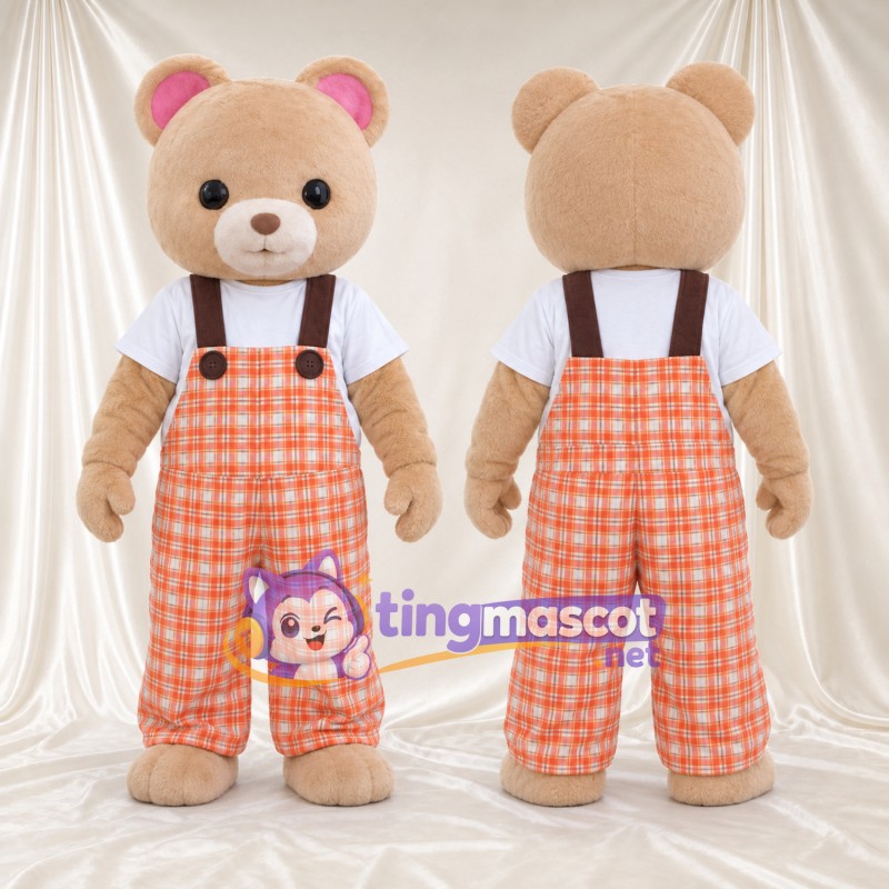 Maskottchenkostüm Bär – hellbraun – Latzhose