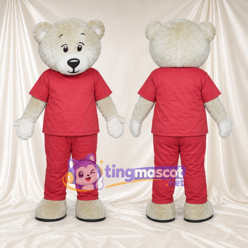 Maskottchenkostüm Bär – weiß – Outfit (rot)