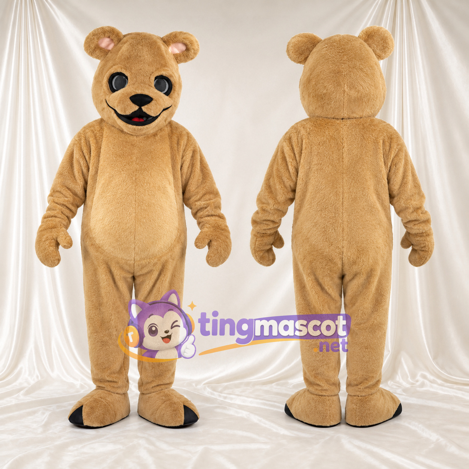 Maskottchenkostüm Bär – braun – Ohreninnenseiten (creme); Lächelndes Gesicht Maskottchenkostüm Bär – braun – Ohreninnenseiten (creme); Lächelndes Gesicht