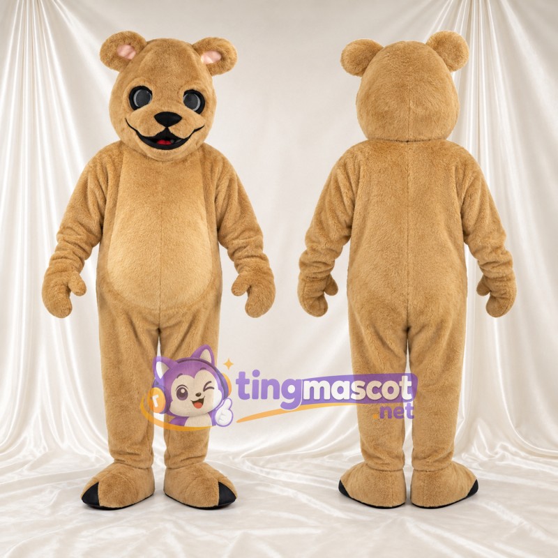 Maskottchenkostüm Bär – braun – Ohreninnenseiten (creme); Lächelndes Gesicht