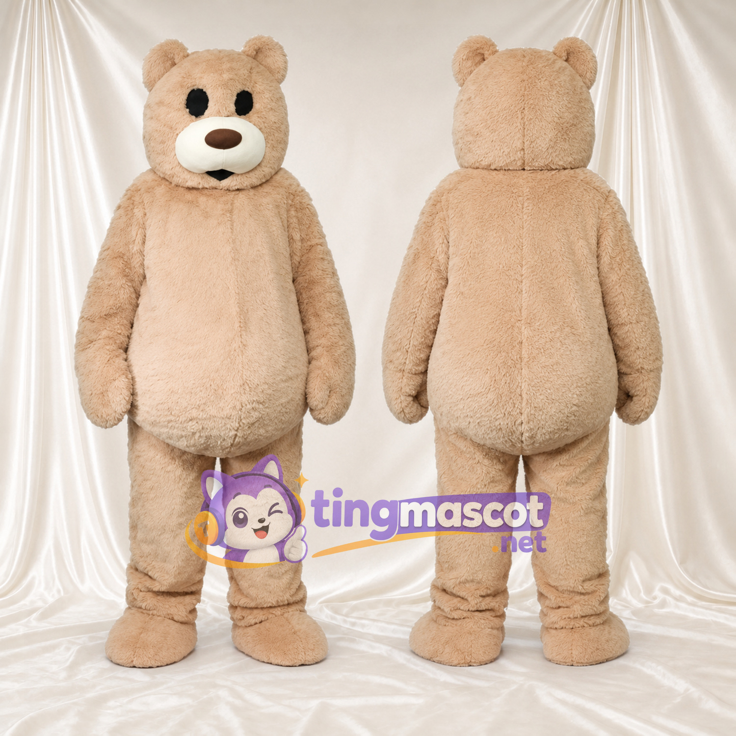 Maskottchenkostüm Bär – hellbraun – Runder Bauch; Schnauze (creme) Maskottchenkostüm Bär – hellbraun – Runder Bauch; Schnauze (creme)