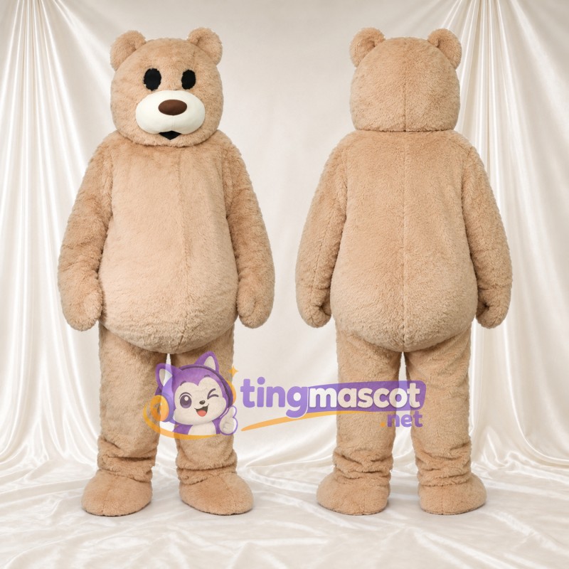 Maskottchenkostüm Bär – hellbraun – Runder Bauch; Schnauze (creme)