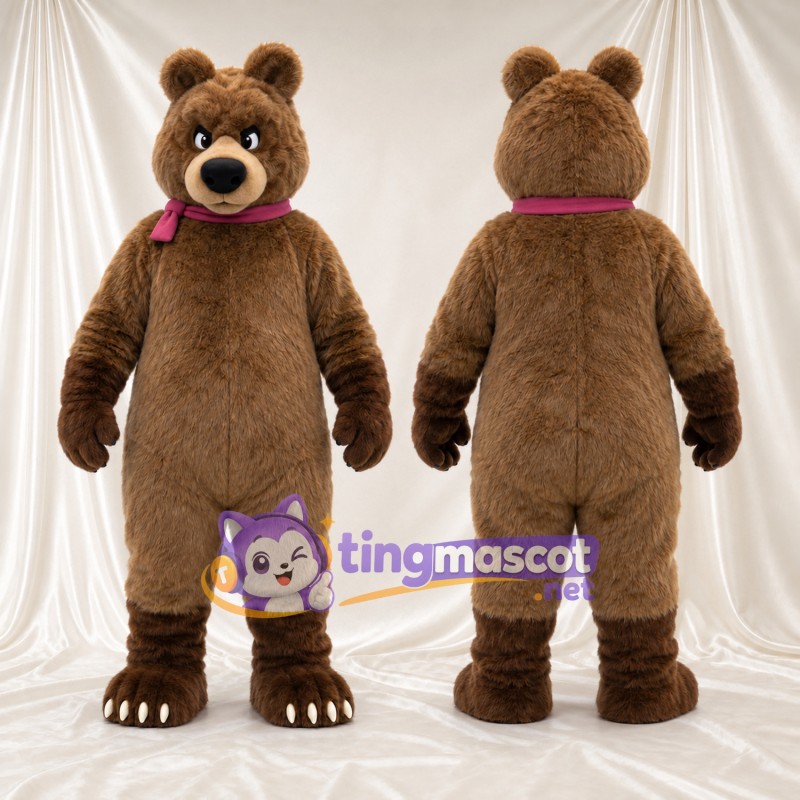 Maskottchenkostüm Bär – braun – Schal (rosa)