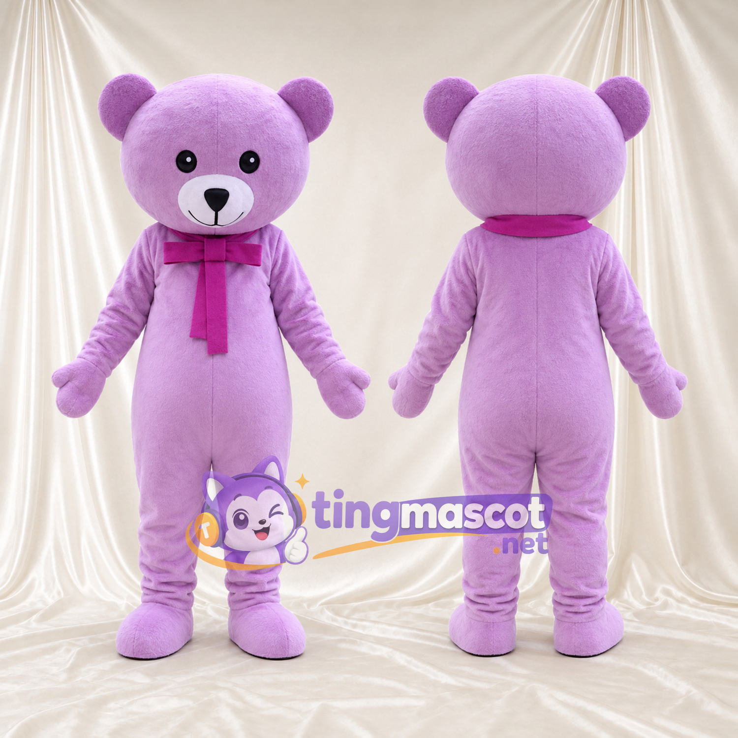 Maskottchenkostüm Bär – violett – Schal (violett) Maskottchenkostüm Bär – violett – Schal (violett)