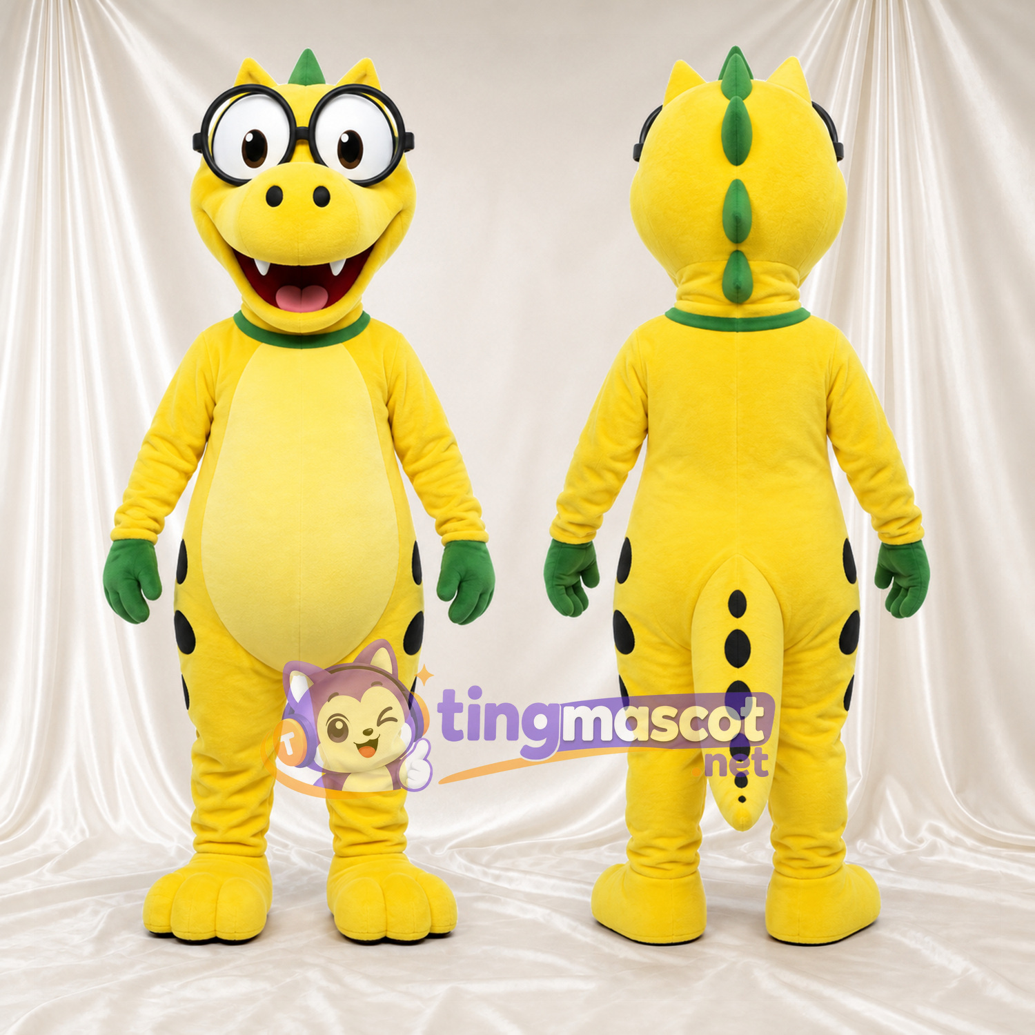Costume de mascotte Dragon – jaune – Épines (vert) Costume de mascotte Dragon – jaune – Épines (vert)