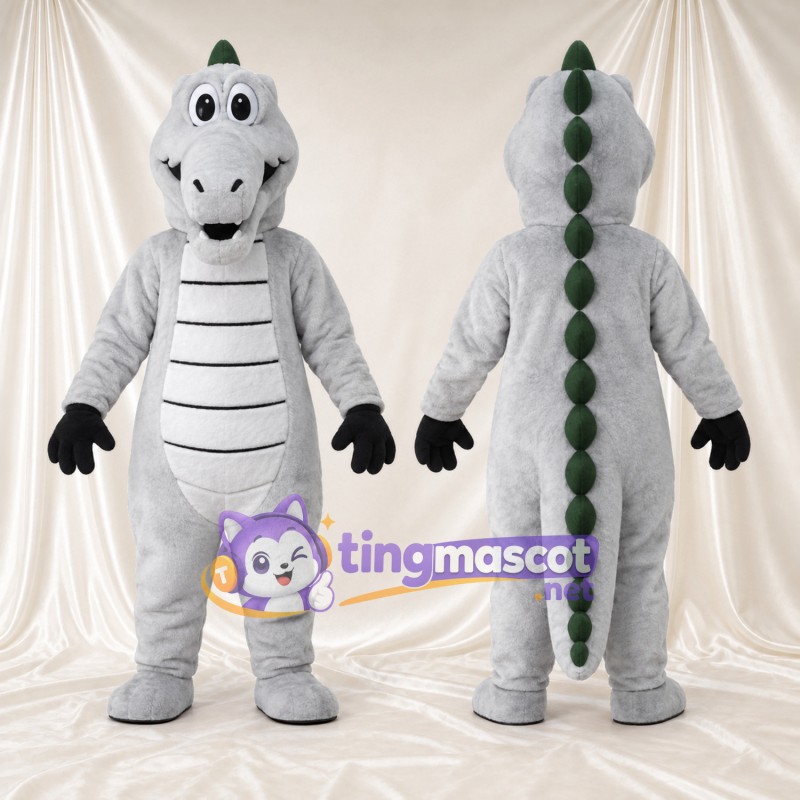 Gray Crocodile Mascot Costume - Green Spines