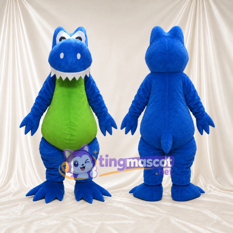 Blue Dinosaur Mascot Costume - Green Belly