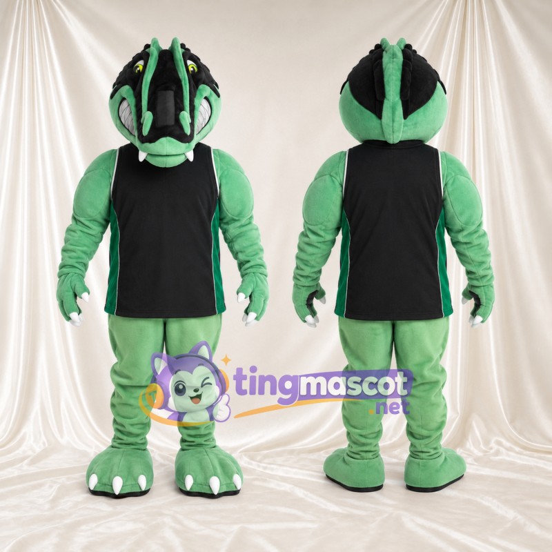 Costume de mascotte Crocodile – vert – Casque; Chemise (noir)