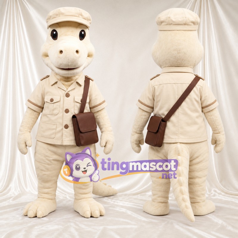 Cream Crocodile Mascot Costume - Safari Outfit and Shoulder Bag
