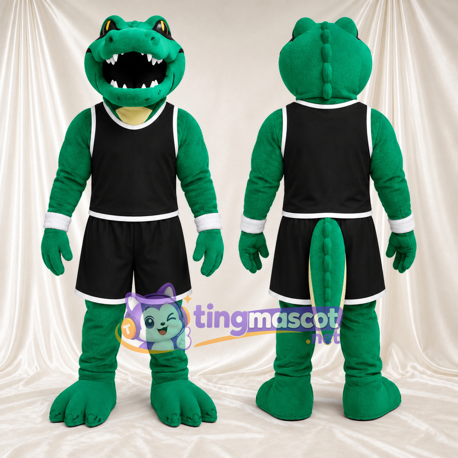 Green Crocodile Mascot Costume - Black Sports Uniform Green Crocodile Mascot Costume - Black Sports Uniform