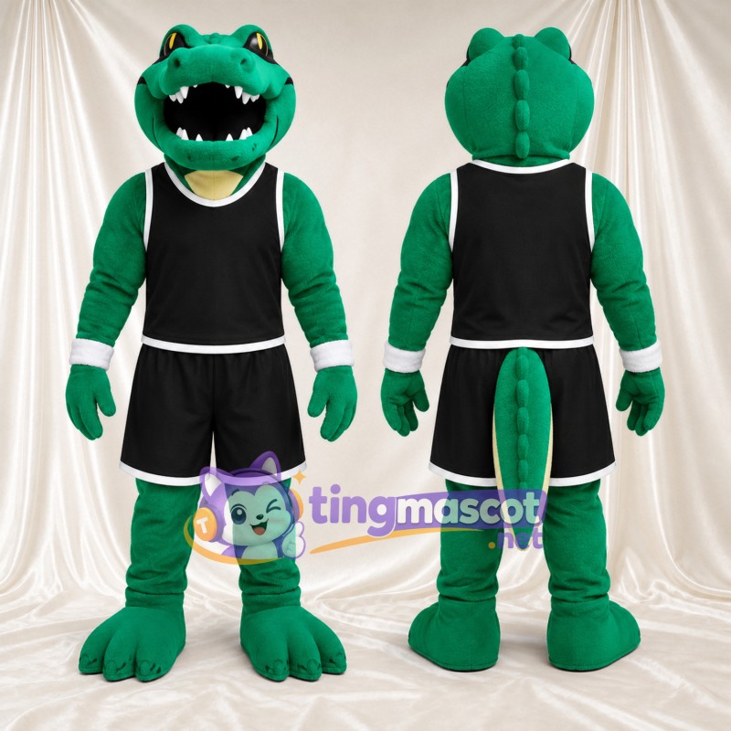 Green Crocodile Mascot Costume - Black Sports Uniform