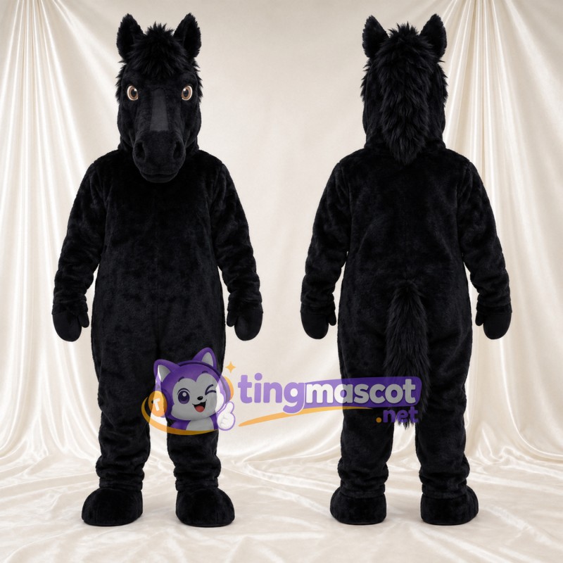 Black Horse Mascot Costume - Black Mane and Long Muzzle