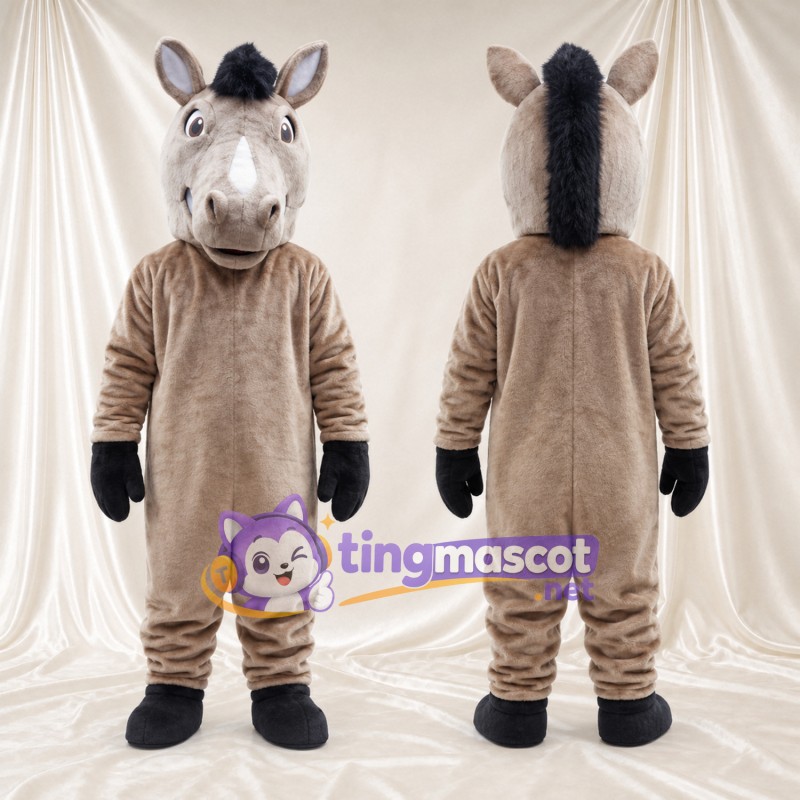 Costume de mascotte Âne – gris – Crinière (noir); Liste sur le visage (blanc)