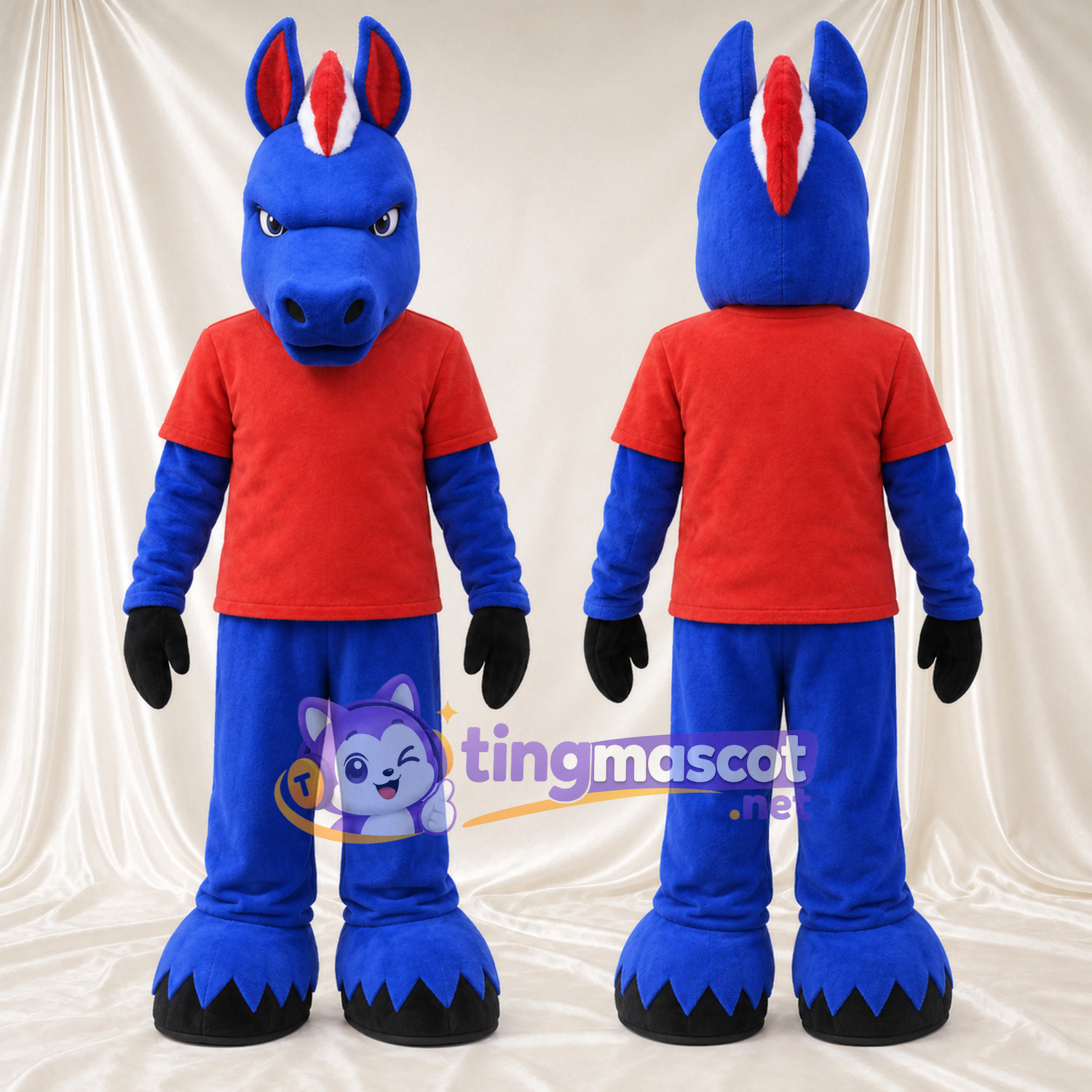 Blue Donkey Mascot Costume - Red Shirt Blue Donkey Mascot Costume - Red Shirt