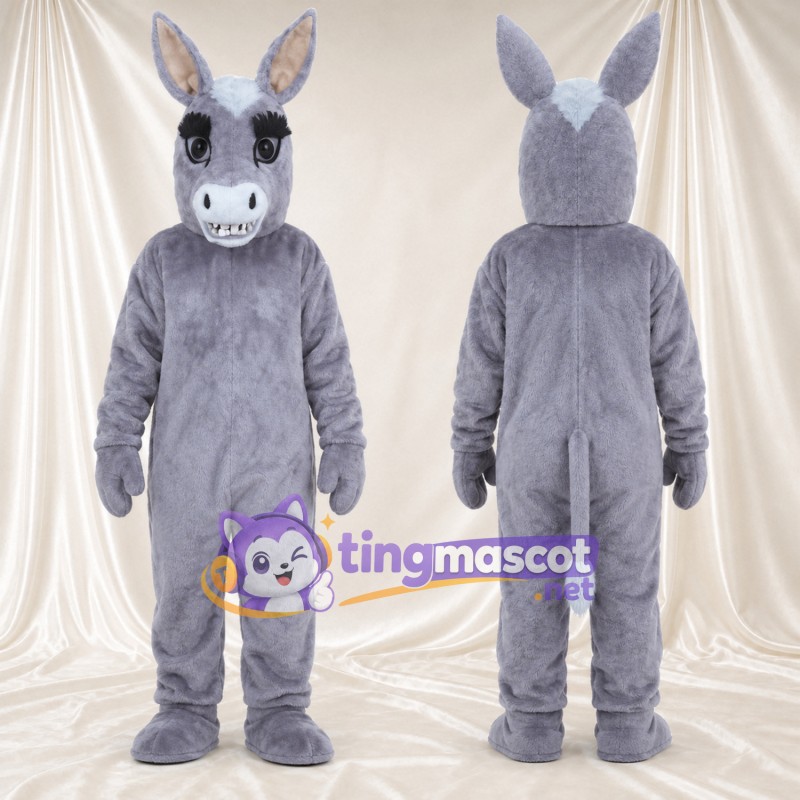 Costume de mascotte Âne – gris – Longues oreilles; Liste sur le visage (blanc)