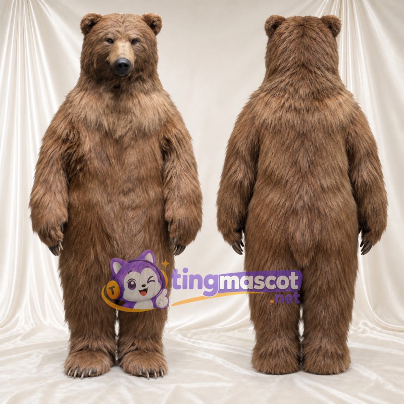 Maskottchenkostüm Bär – braun – Lange Schnauze; Zottelfell