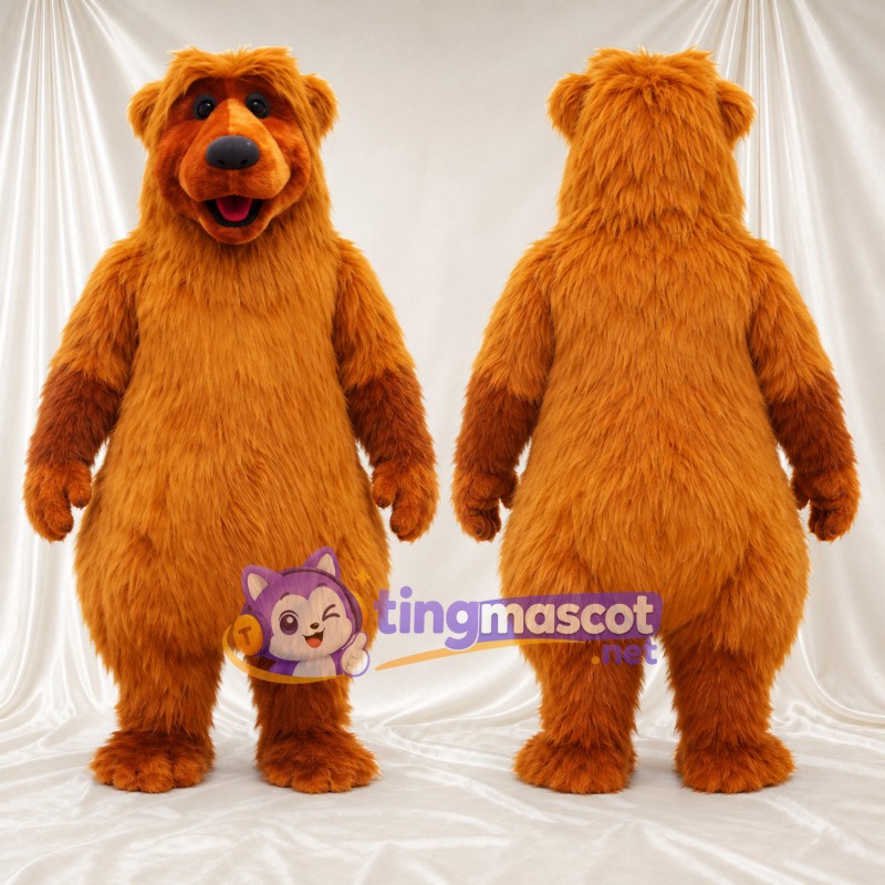 Maskottchenkostüm Bär – orange – Runder Bauch; Zottelfell