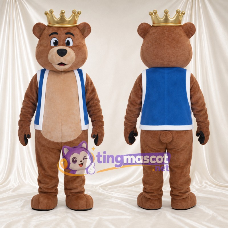 Maskottchenkostüm Bär – braun – Krone; Weste (blau)