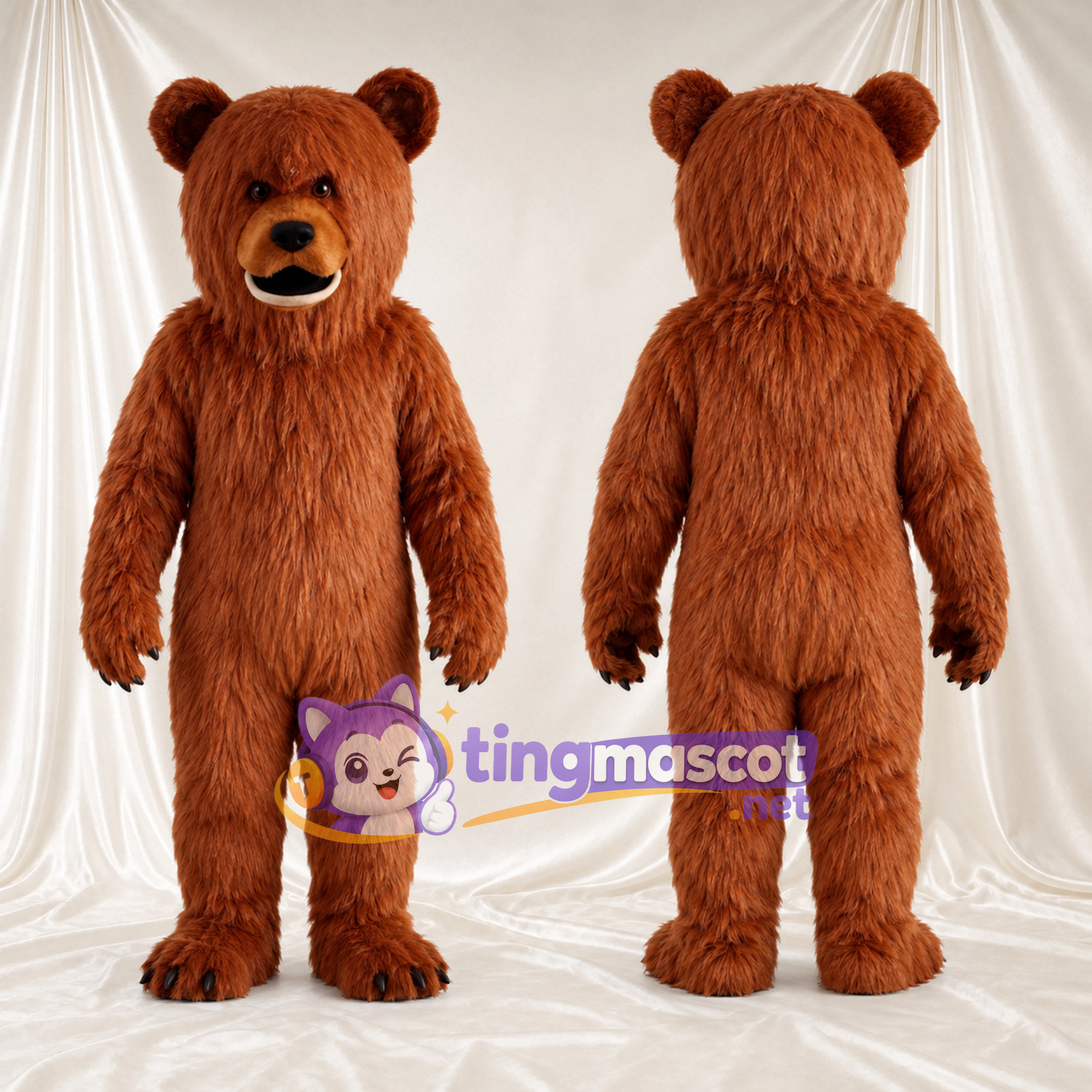 Maskottchenkostüm Bär – braun – Ohren; Zottelfell Maskottchenkostüm Bär – braun – Ohren; Zottelfell