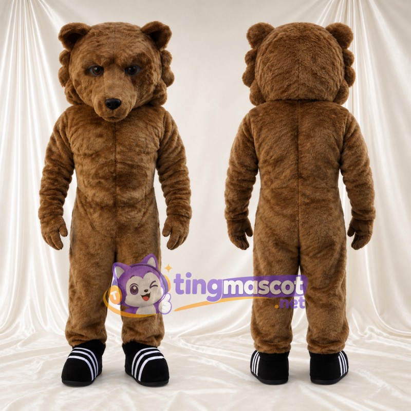 Costume de mascotte Ours – marron – Baskets (noir / blanc)