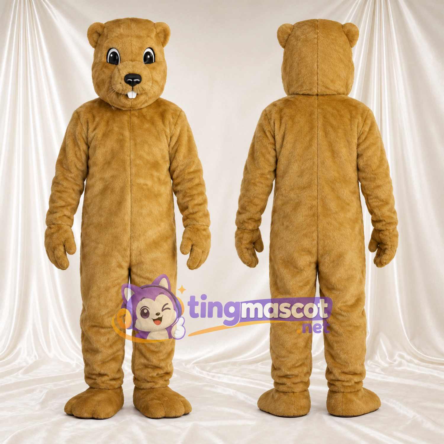 Maskottchenkostüm Bär – hellbraun – Kleine runde Ohren; Nase (schwarz) Maskottchenkostüm Bär – hellbraun – Kleine runde Ohren; Nase (schwarz)