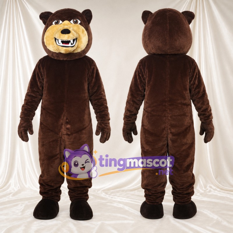 Maskottchenkostüm Bär – braun – Schnauze (creme); Breites Zahngrinsen