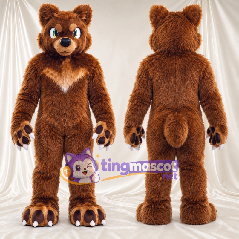 Maskottchenkostüm Bär – braun – Brust (creme); Pfotenballen (schwarz)