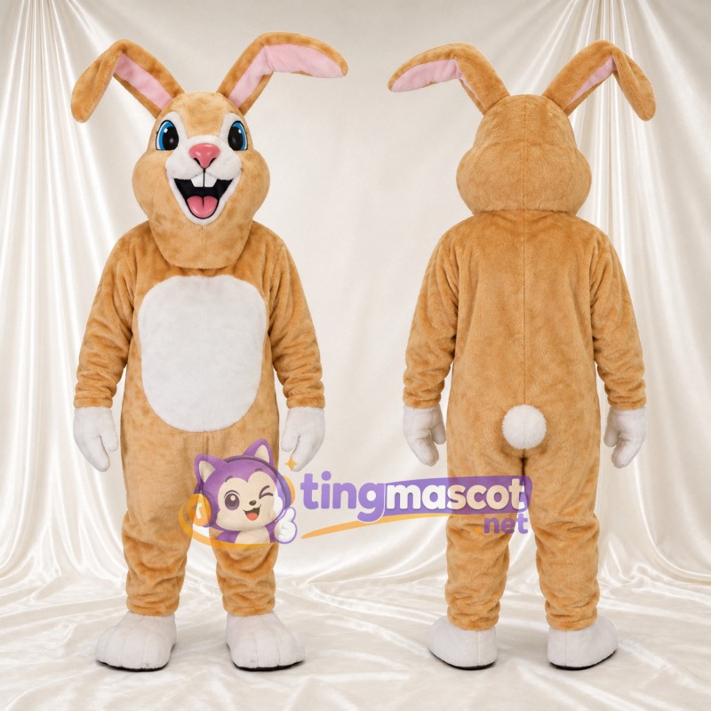 Costume de mascotte Lapin – brun clair – Ventre (blanc); Oreilles
