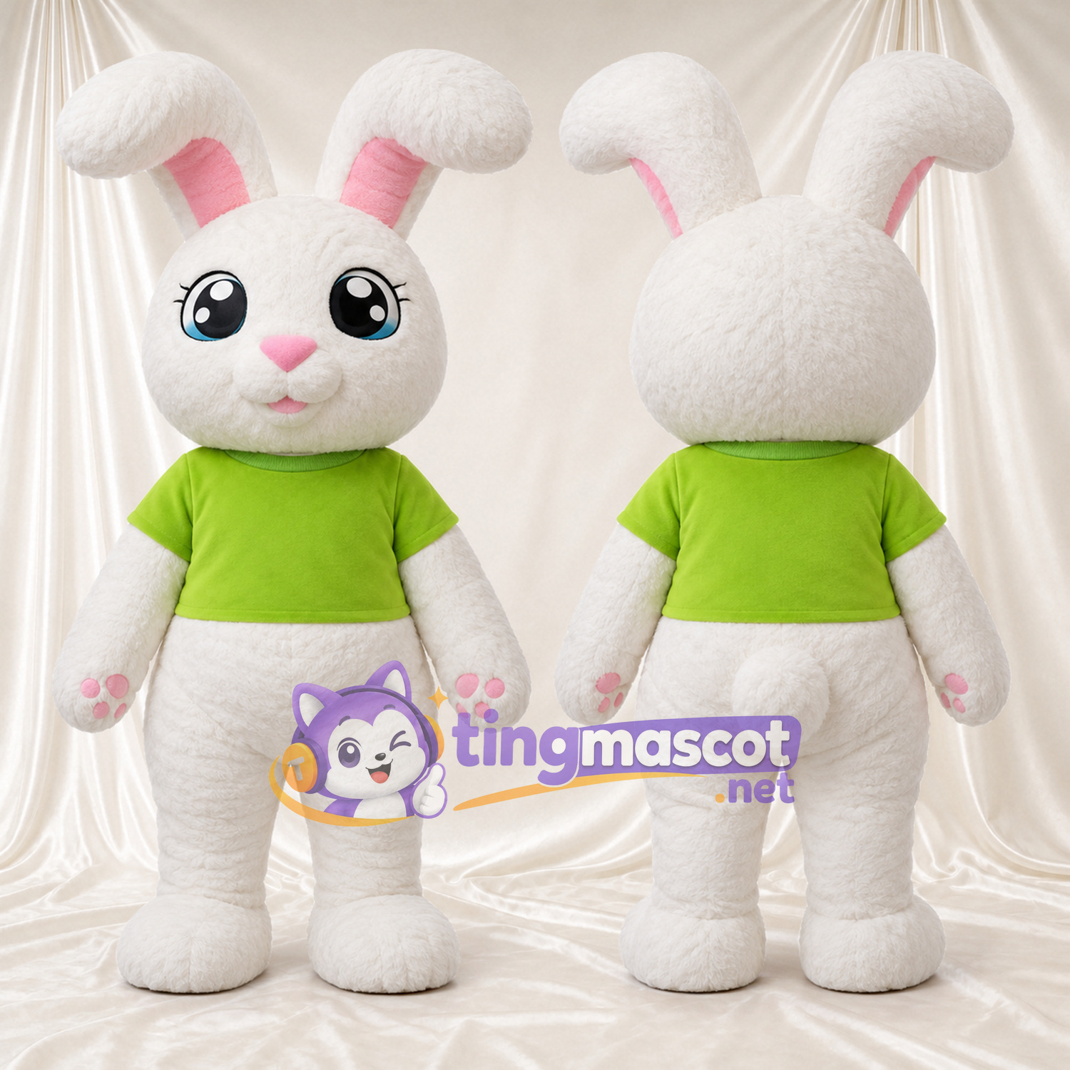 Costume de mascotte Lapin – blanc – Chemise (vert) Costume de mascotte Lapin – blanc – Chemise (vert)