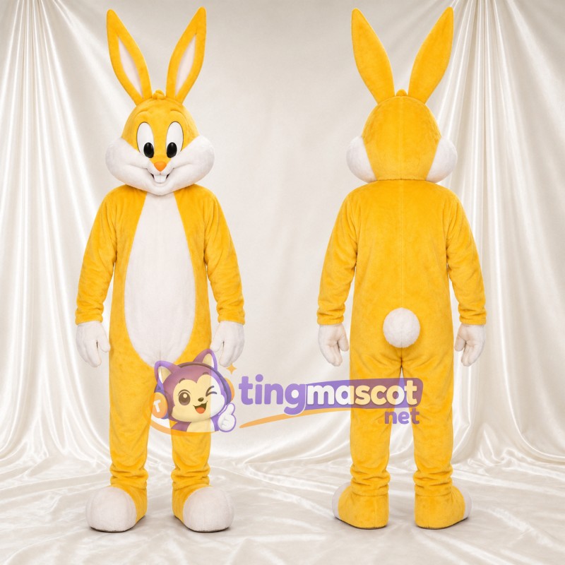 Costume de mascotte Lapin – jaune – Ventre (blanc); Longues oreilles