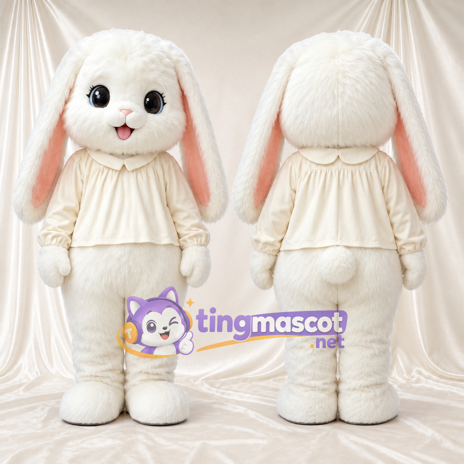 Costume de mascotte Lapin – blanc – Chemisier (crème) Costume de mascotte Lapin – blanc – Chemisier (crème)