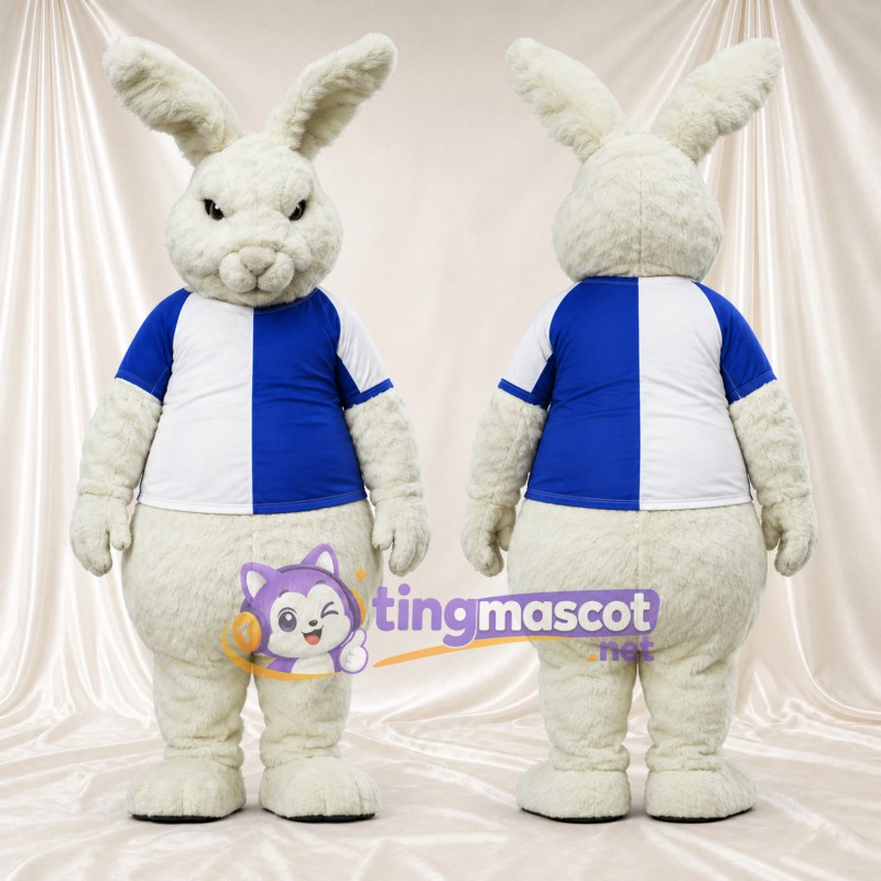 Costume de mascotte Lapin – blanc – Maillot (bleu / blanc)