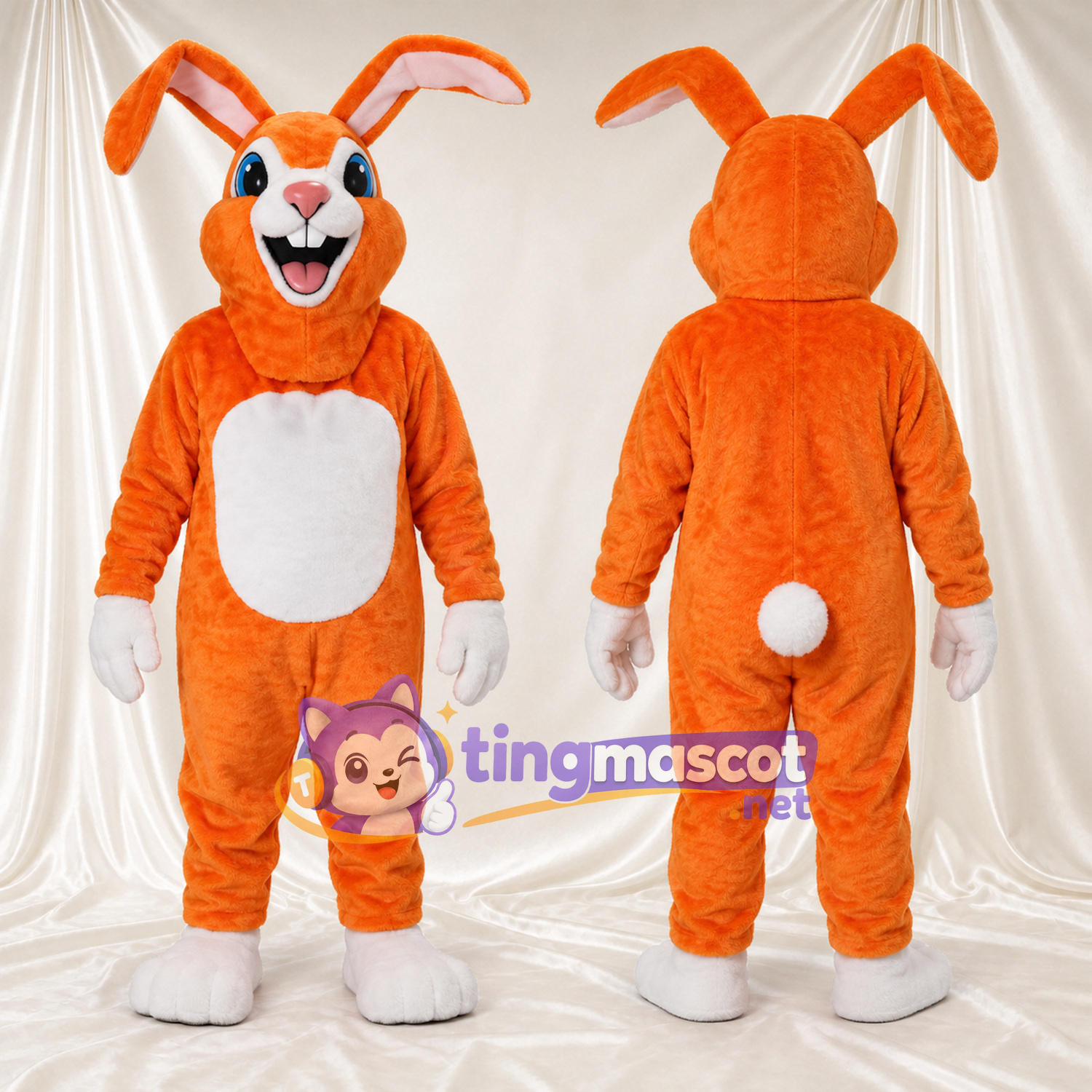 Costume de mascotte Lapin – orange – Ventre (blanc); Oreilles Costume de mascotte Lapin – orange – Ventre (blanc); Oreilles
