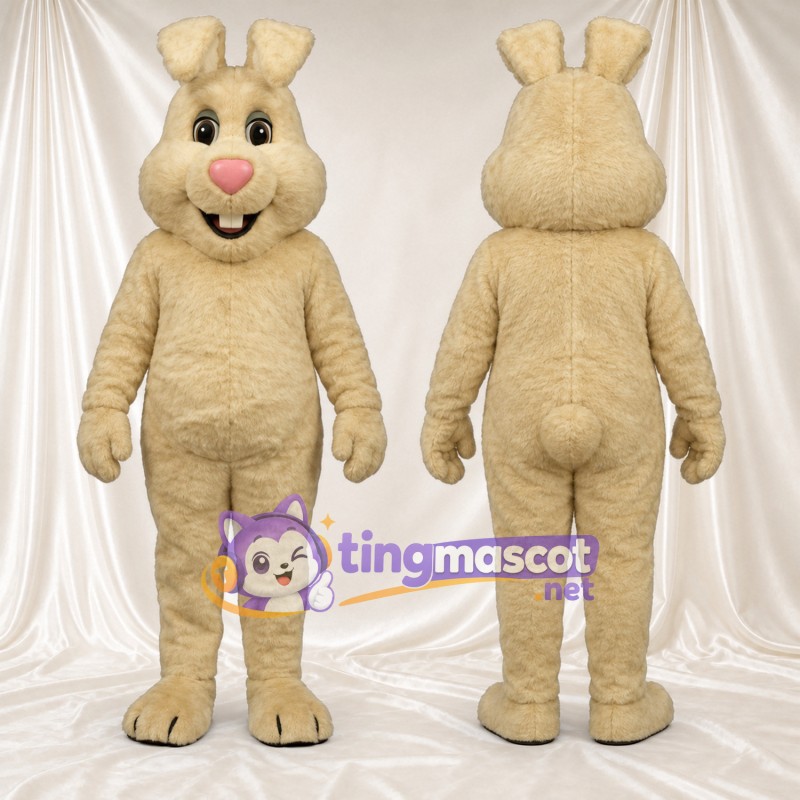 Costume de mascotte Lapin – brun clair – Nez (rose); Grandes incisives