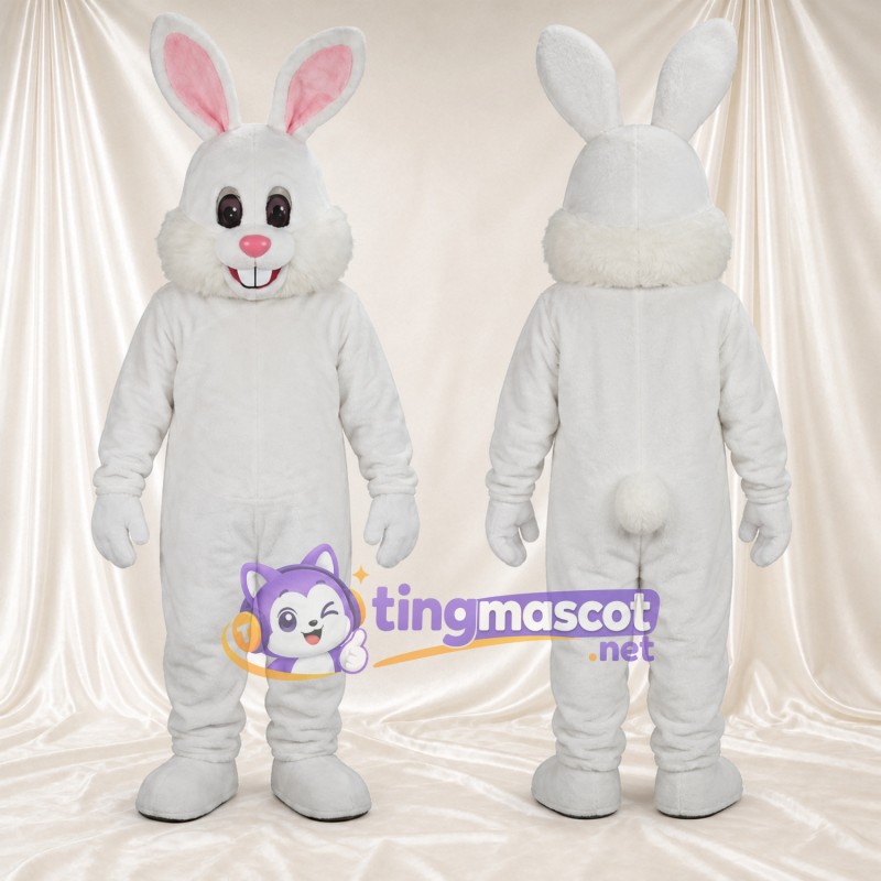 Costume de mascotte Lapin – blanc – Grandes incisives; Tête